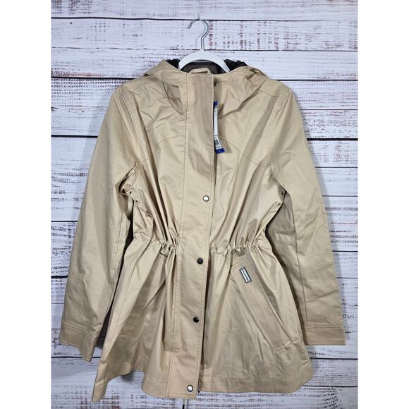 Hunter Jackets & Blazers - Hunter Women's Beige Hooded Utility Rain Jacket Cinched Wasit Mesh Lined Large